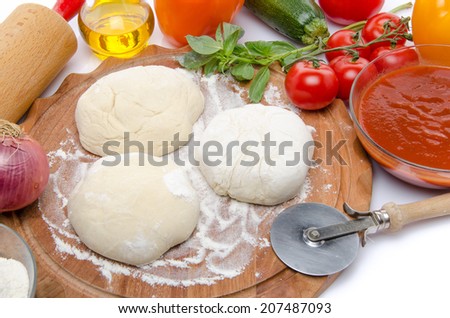 Composition of ingredients to make a pizza