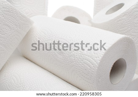 Composition with paper towel rolls, isolated on white