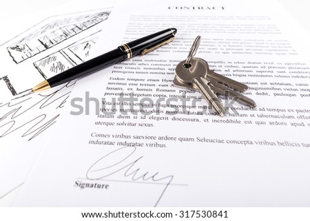 Real estate contract with keys (random latin dummy text used)