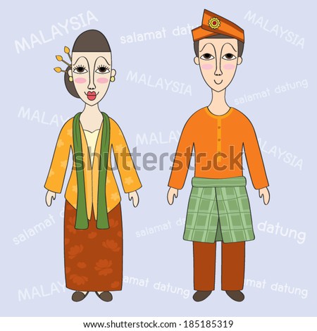 Malaysia Traditional Costume, With The Word Say Hello In Malaysia Stock ...