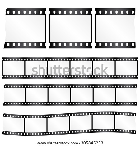 Vector worn torn film strips - waveform and straight strip. Insulated windows - you can create variable long straight filmstrip. Eps 10 vector file. 
