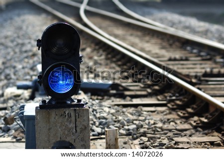 Signal lamp where railway goes to different ways