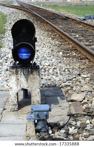 Signal lamp where railway goes to different ways