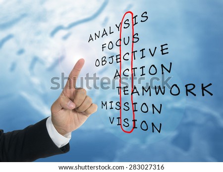 success concept with text and hand of business man
