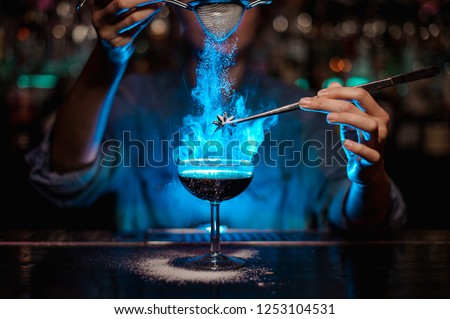 Image, Stock Photo Blue drink and bartender tools on table