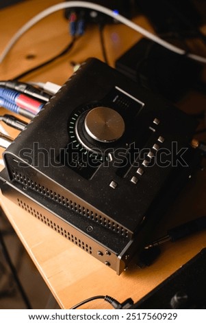 Similar – Image, Stock Photo Professional Recording Studio. Interface of equipment for sound processing. Fader. Different modes of audio console. Working on song or voice