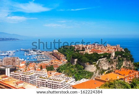 Old city peninsula with prince palace in Monaco, tiny little country in Mediterranean Europe