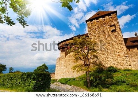 Vaduz castle walls and towers in Liechtenstein kingdom, tiny country in Europe