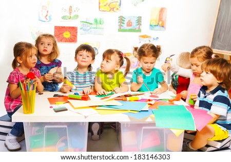 group of kids on creative school lesson class