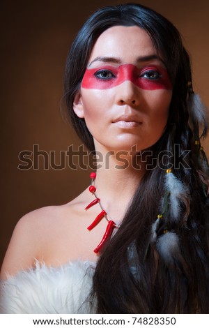 American Indian With Paint Face Camouflage - Studio Photo With ...