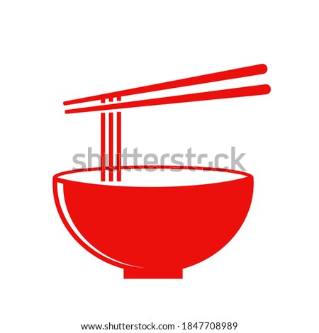 Noodle bowl with chopsticks icon or logo isolated on white background vector illustration. Flat design.