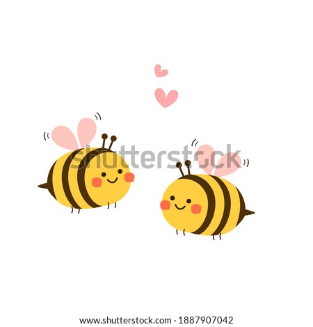 Valentine's day background with  cute bee cartoon and heart sign symbol on white background vector illustration.