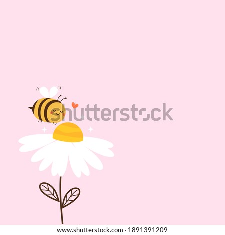 Daisy flower with cute bee cartoon and heart isolated on white background vector illustration. 