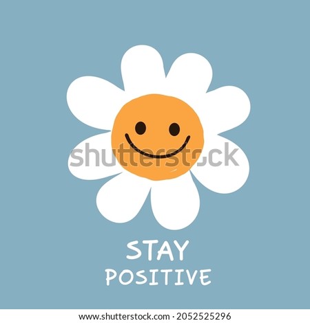 Smiling flower with cute daisy cartoon and 