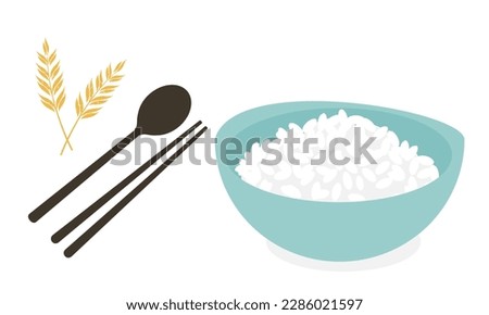 Rice bowl with chopsticks, spoon and rice plant icon sign on white background vector.  