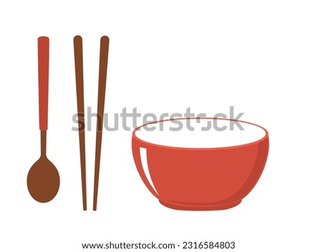 Spoon, chopsticks and red bowl icon sign isolated on white background vector illustration.