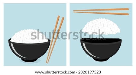 Seamless pattern with rice bowl and chopsticks on blue background vector illustration. 