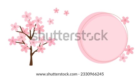 Cherry blossom tree and pink circle sign isolated on white background vector illustration.