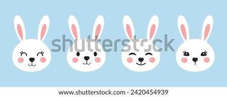 Easter bunny rabbit cartoons on blue background vector illustration.