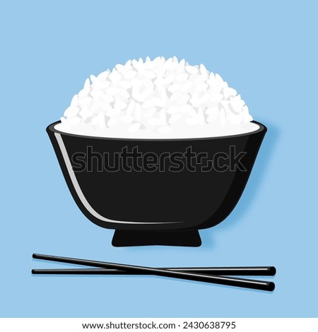 Rice bowl logo sign with chopsticks on blue background vector.