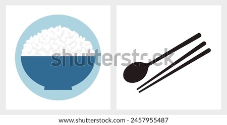 Rice bowl, spoon and chopsticks icon sign vector.