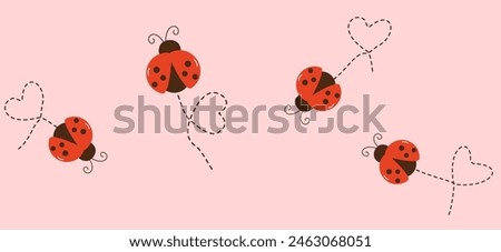 Set of ladybug with heart dot line icon signs vector.