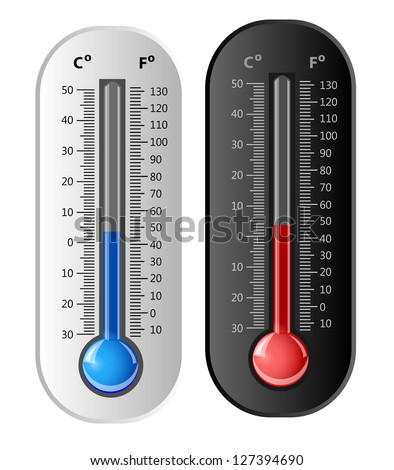 Thermometer White And Black. Vector. Celsius And Fahrenheit ...