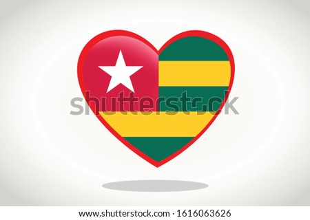 Togo Flag in Heart Shape. Heart 3d Flag of Togo, Togo flag template design.