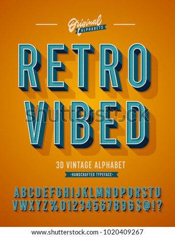 'Retro Vibed' Vintage 3D Sans Serif Condensed Alphabet with Rich Colors. Retro Typography. Vector Illustration.