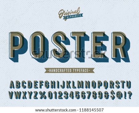 'Poster' Vintage Sans Serif Alphabet with Offset Printing Effect. Retro Textured Typeface. Vector Illustration.