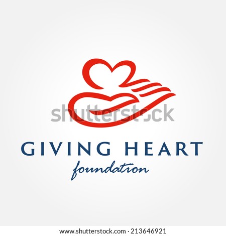 Heart in hand symbol, sign, icon, logo template for charity, health, voluntary, non profit organization, isolated on white background, vector illustration