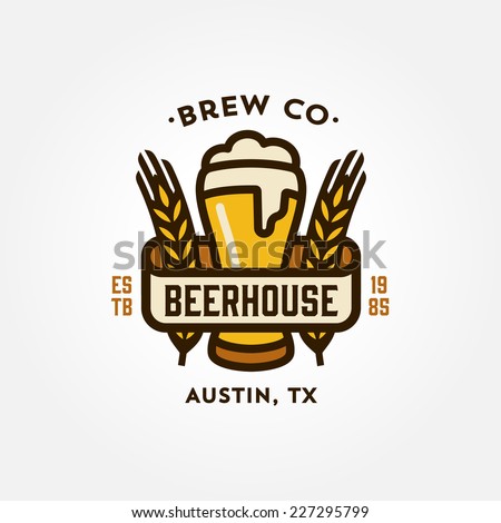 Original vintage retro line art badge logo design template for beer house, bar, pub, brewing company, brewery, tavern, taproom, alehouse, beerhouse, dramshop, restaurant