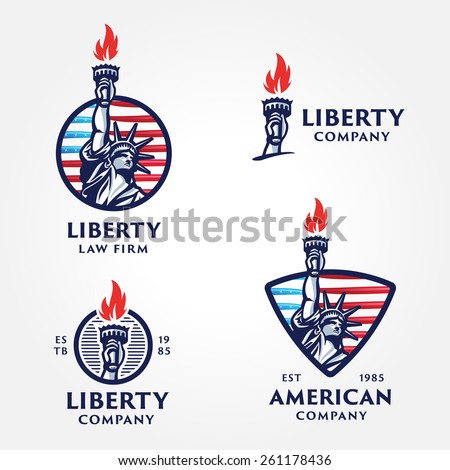 Set of Attractive and Memorable, Solid And Bold Liberty Statue Badges. Conveys such values as Liberty Freedom Justice Truth Equity Pride Honor Patriotism Fairness Dreams Aspirations Ambitions.