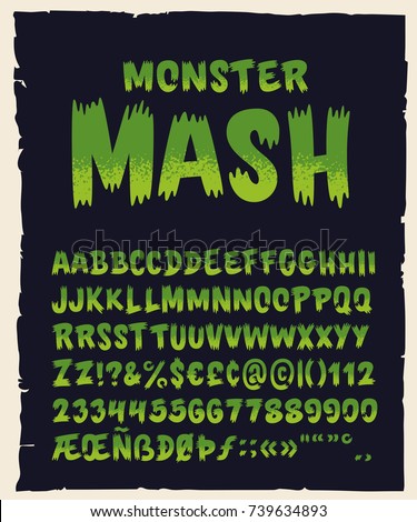 Vintage Hand Drawn Typeface "Monster Mash". Retro Styled Halloween Font. Cute and Spooky Lettering. Inspired by Old Comic Books and Scary Movie Posters. Vector Illustration