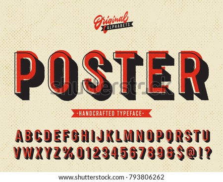 'Poster' Vintage Sans Serif Alphabet with Offset Printing Effect. Retro Textured Typeface. Vector Illustration.