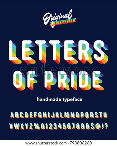 'Letters Of Pride' Six Colour Rainbow Typeface Intended To Celebrate Diversity. Retro 3D Alpahabet Designed for Striking Headlines and Statements. Vector Illustration. Сток-фото © 