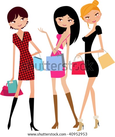 Fashion Shopping Girls With Shopping Bag Stock Vector Illustration ...