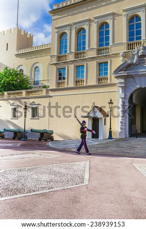 MONTE CARLO, MONACO - NOVEMBER 2, 2014: Guard of honor at residence of Prince of Monaco.