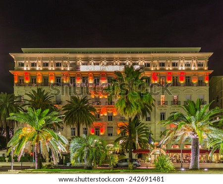 NICE, FRANCE - NOVEMBER 06, 2014: The Hotel West End, built in 1842 facing the Mediterranean sea, famous and luxury 4-star hotel offers 120 rooms