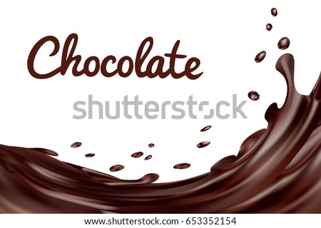 Chocolate splashes background. Brown hot coffee or chocolate with drops and bolts isolated on white background, vector 3d illustration