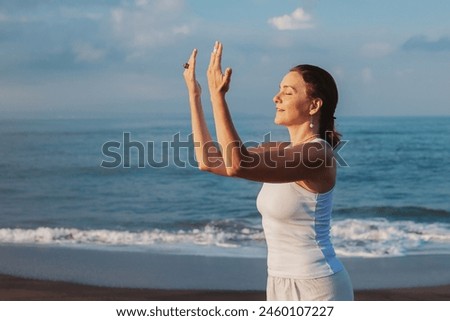 Similar – Image, Stock Photo Woman at beach Movement