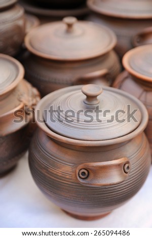 Traditional ceramic ware. The clay decorated pan