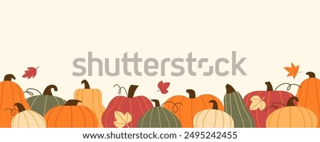 Autumn pumpkin background. Vector template for fall harvest pumpkin festival and events announcement, banner, invitation, flyer in flat style. Image is cropped with clipping mask.