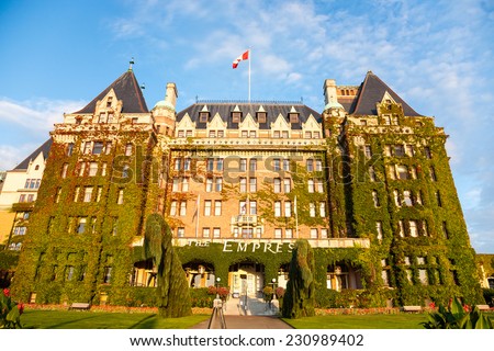 Victoria, British Columbia, CANADA - September 17, 2011 : The facade of the historic Empress hotel in Victoria, British Columbia, CANADA