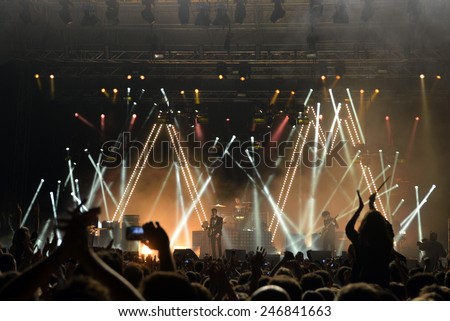 ZAGREB, CROATIA - 25 JUNE, 2013: Arctic Monkeys performing at InMusic Festival.
