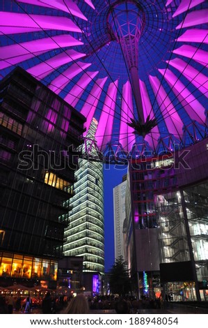 Berlin - May, 28: Sony Center in Berlin on May, 28,2010. Berlin, Germany. The center is a public space located in the Potsdamer Platz financial district.