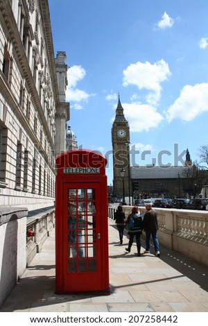London, UK - May, 06: traditional red phone box in London on May, 06, 2010. London, UK.