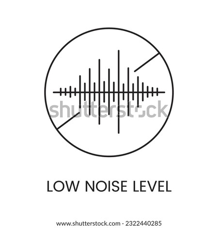 Vector line icon representing low noise level, indicating minimal sound emission or disturbance.