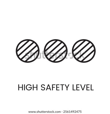 A vector linear icon of three circles filled with diagonal lines, representing a high safety level with an editable stroke