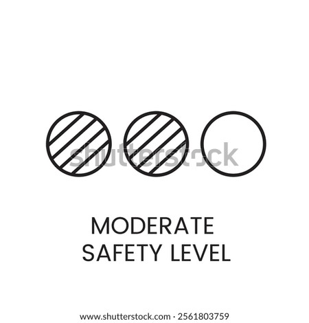 A vector linear icon of three circles with diagonal lines filling the first two and an empty third one, representing a moderate safety level with an editable stroke